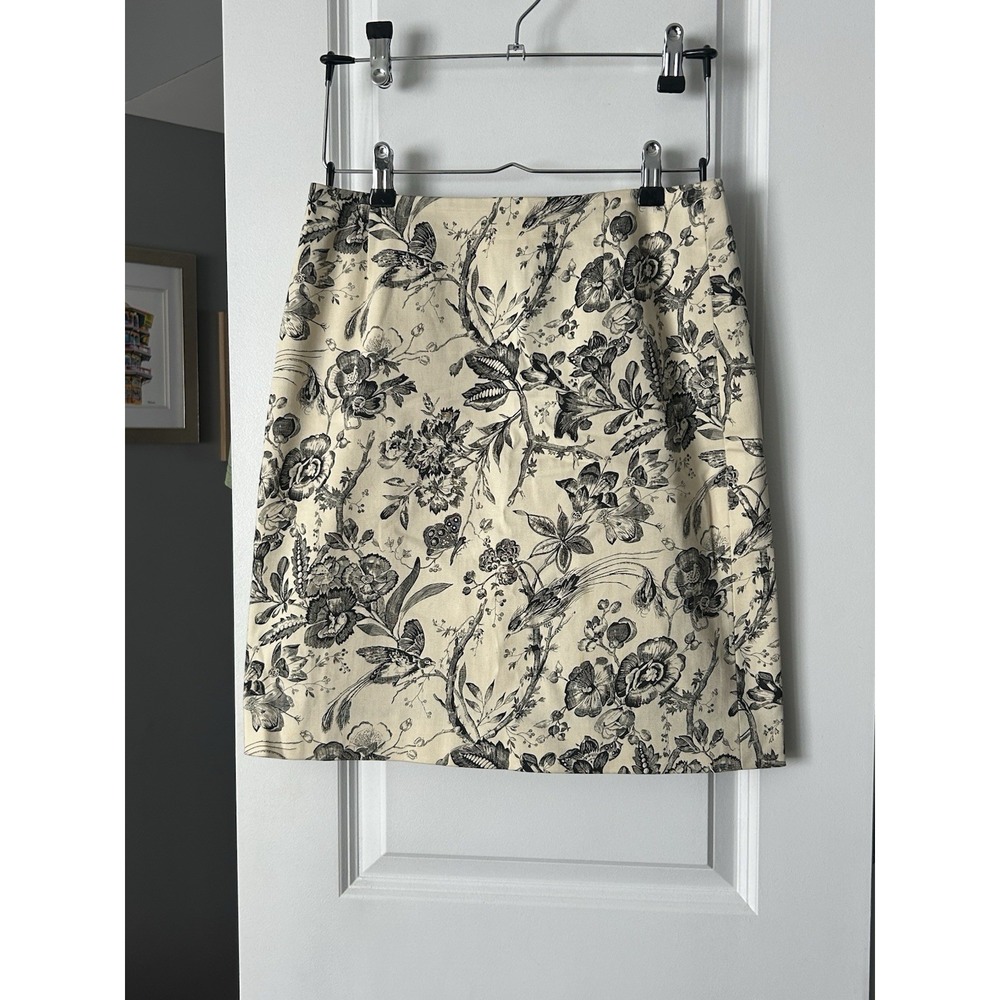 Etcetera Ivory Black Floral Cotton Pencil Skirt Size 6